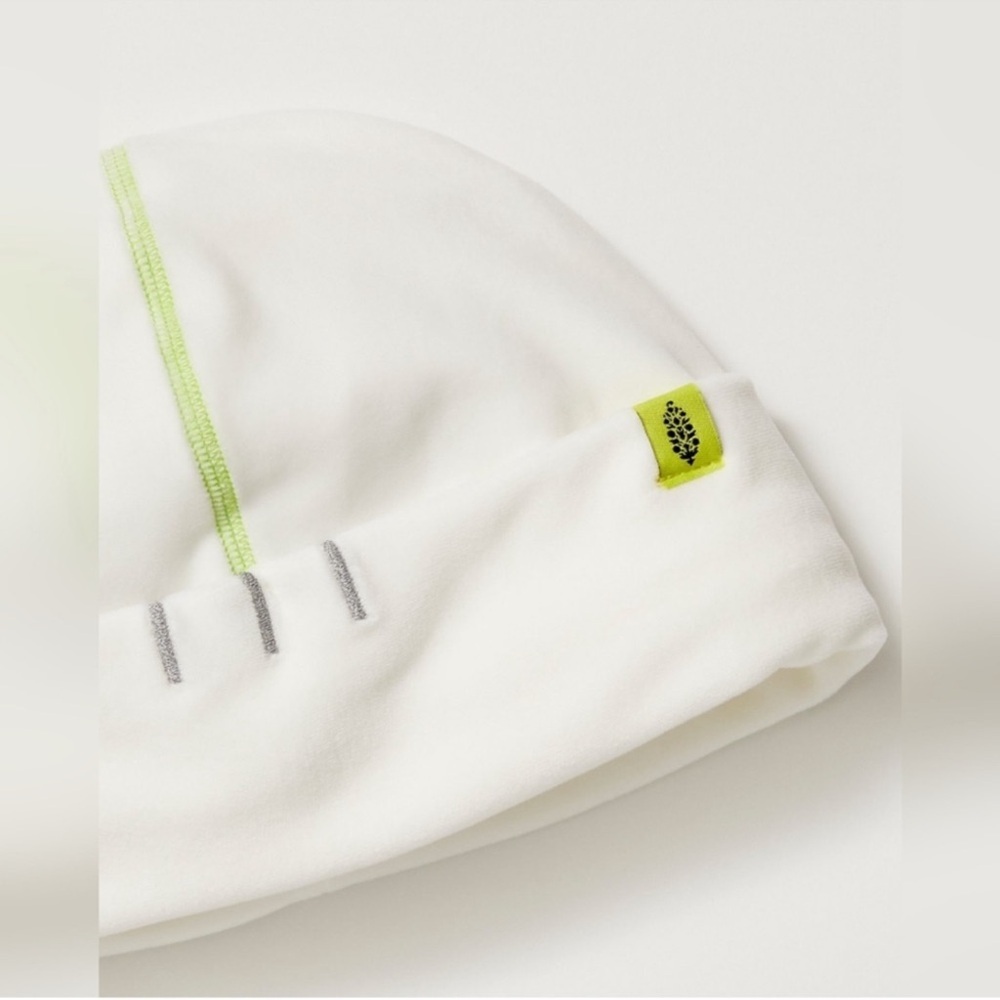 Free People White and Lime Beanie
